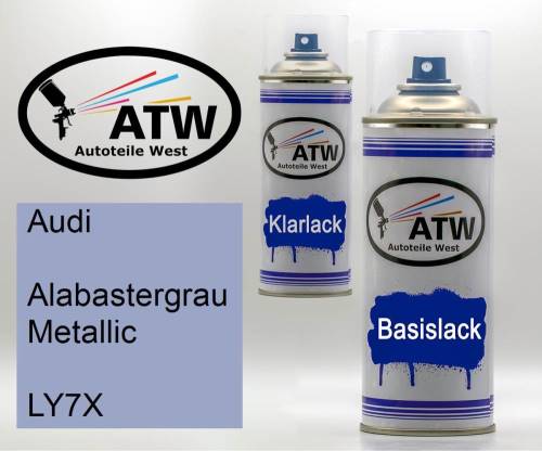 Audi, Alabastergrau Metallic, LY7X: 400ml Sprühdose + 400ml Klarlack - Set, von ATW Autoteile West.